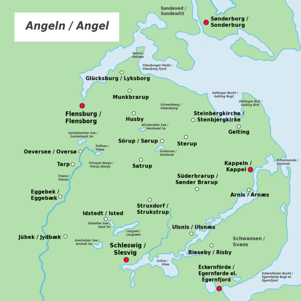 Anglos / Anglia (German and Low Saxon: Angeln, Danish and South Jutlandic: Angel)