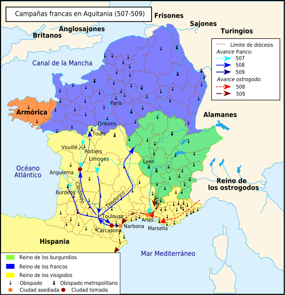 Mapa de la Campaña de los Francos 507-509